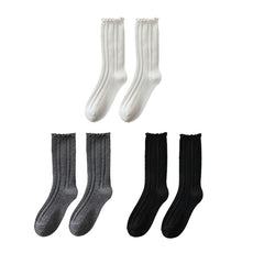 Sweetnana 3-Pack Ruffled 3D Embossed Socks Wool Socks for Women Soft Warm Crew Socks