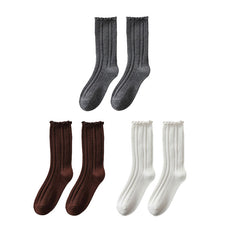 Sweetnana 3-Pack Ruffled 3D Embossed Socks Wool Socks for Women Soft Warm Crew Socks