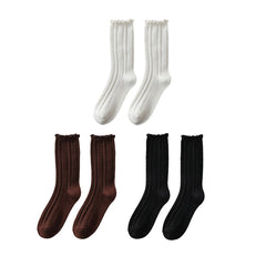 Sweetnana 3-Pack Ruffled 3D Embossed Socks Wool Socks for Women Soft Warm Crew Socks