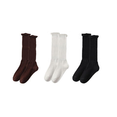 Sweetnana 3-Pack Solid Rolled Edge Socks for Women Cozy Seamless Socks Cotton Knee High Socks