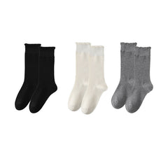 Sweetnana 3-Pack Solid Ruffle Wool Socks for Women Frilly Crew Socks Cotton Seamless Socks