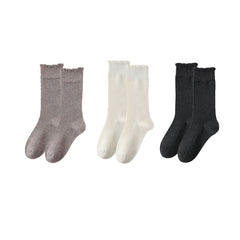 Sweetnana 3-Pack Solid Ruffle Wool Socks for Women Frilly Crew Socks Cotton Seamless Socks