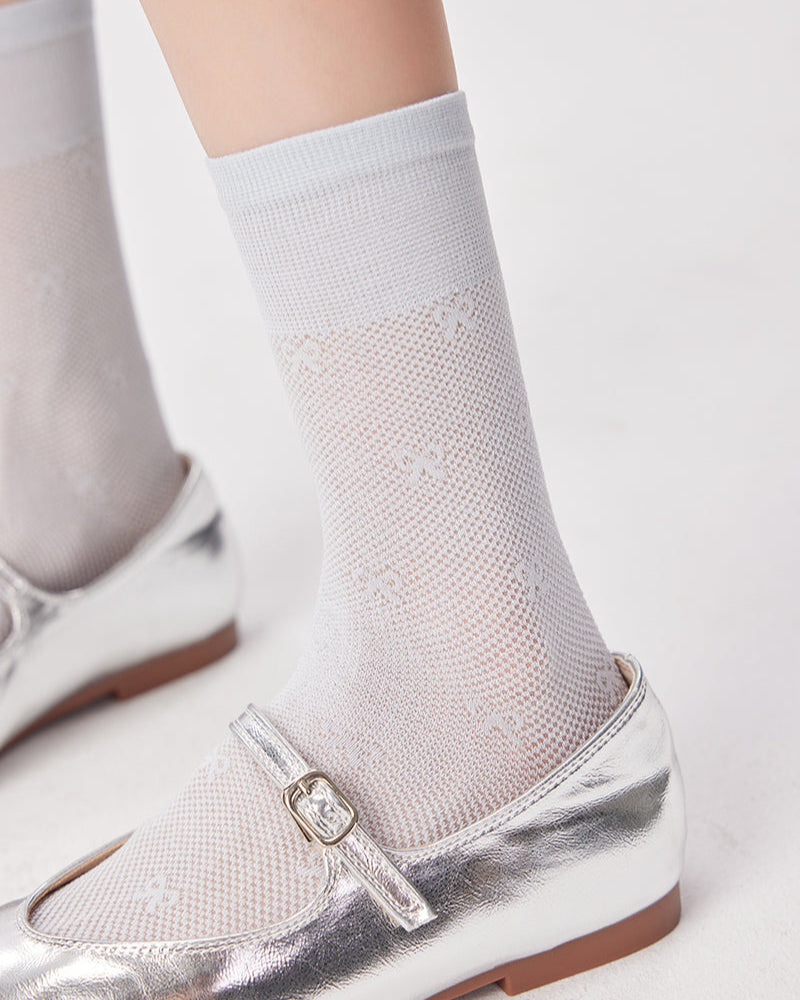 Women's Sweet Bow Print Slouch Crew Socks Breathable Mesh Comfort Seamless