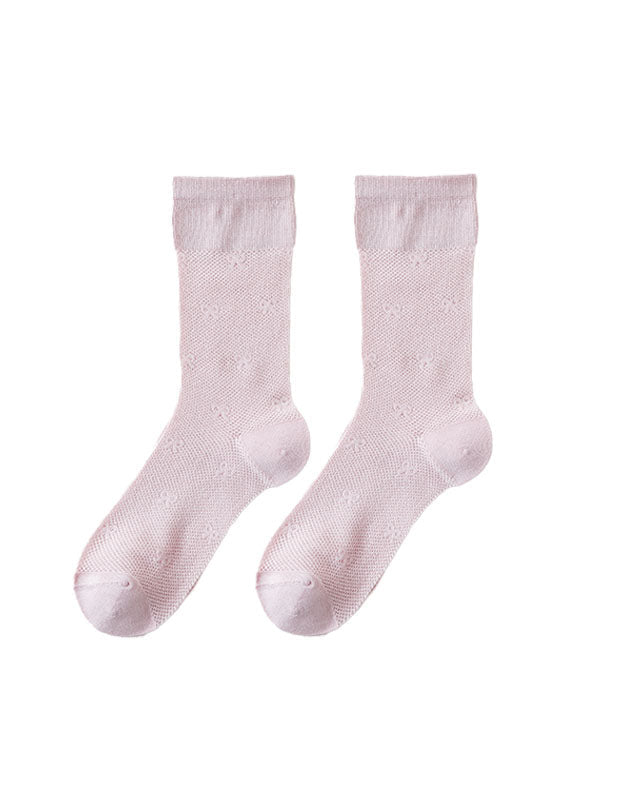Women Sweet Bow Print Slouch Crew Socks Breathable Mesh Seamless - SWEET NANA