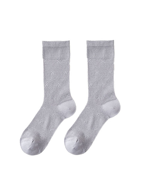 Women Sweet Bow Print Slouch Crew Socks Breathable Mesh Seamless - SWEET NANA