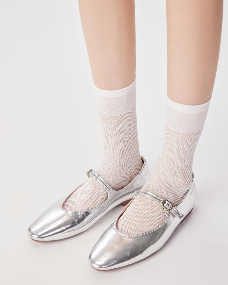 Women's Sweet Bow Print Slouch Crew Socks Breathable Mesh Comfort Seamless