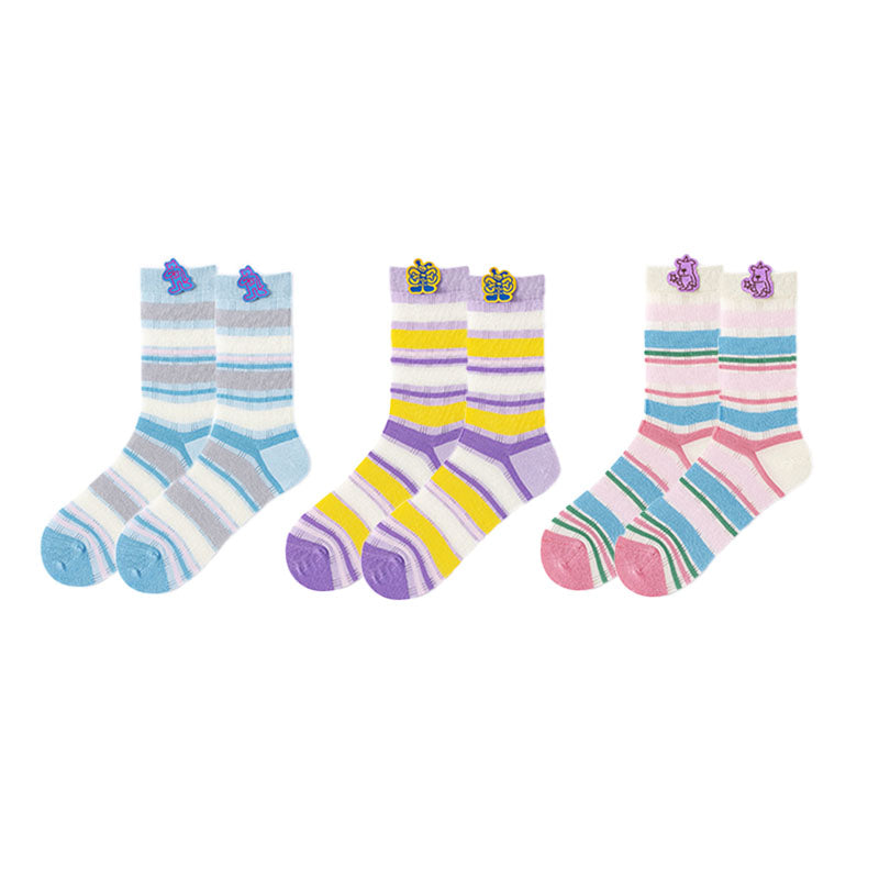 Thin Cotton Crew Women's Socks Soft Cute Stripe Casual Versatile