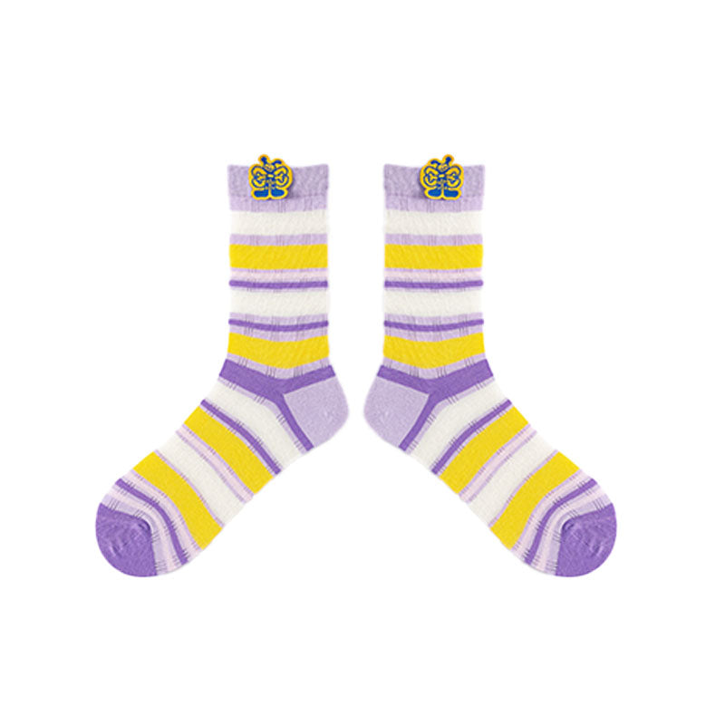 Thin Cotton Crew Women's Socks Soft Cute Stripe Casual Versatile