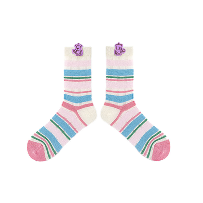 Thin Cotton Crew Women's Socks Soft Cute Stripe Casual Versatile