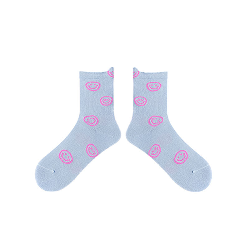 3-Pack Keep Smiling Women Cotton Crew Socks Cute Casual - SWEET NANA