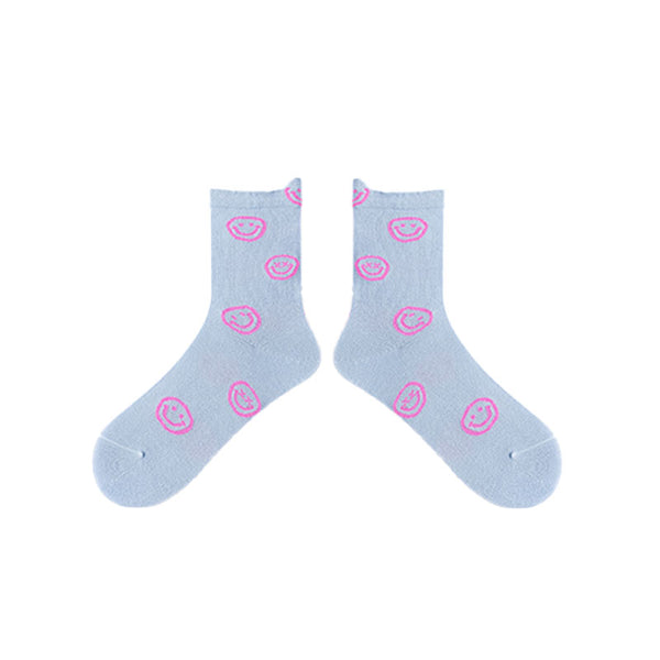 3-Pack Keep Smiling Women Cotton Crew Socks Cute Casual - SWEET NANA