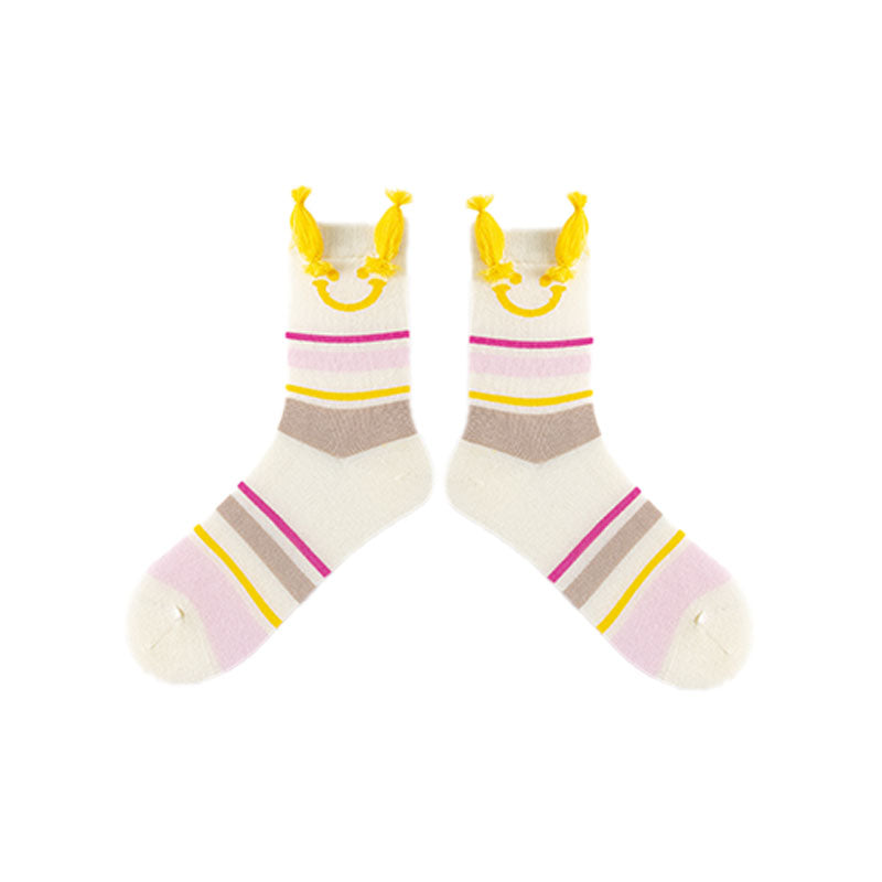 3-Pack Keep Smiling Women Cotton Crew Socks Cute Casual - SWEET NANA