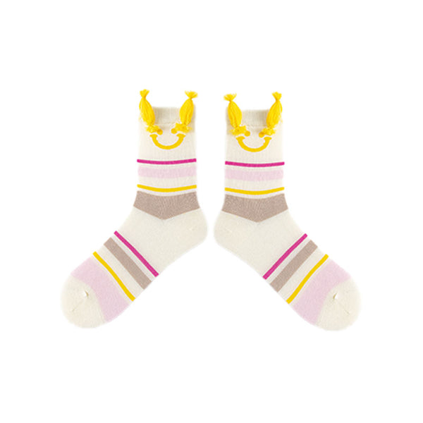 3-Pack Keep Smiling Women Cotton Crew Socks Cute Casual - SWEET NANA