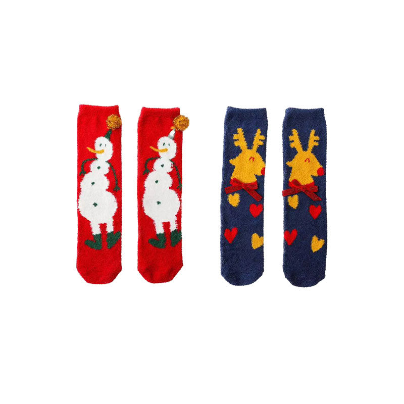 Sweetnana 2パック クリスマス ギフト ソックス クルー チューブ ソックス ホリデー ストッキング, 女性用 ふわふわ ソックス 冬 暖かい 快適 ふわふわ 超ソフト スリッパ ソックス。