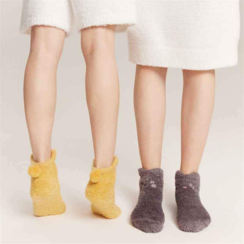 Sweetnana Cute Cozy Fuzzy Ankle Socks for Women, Animal World Series, Non-Slip, Super Soft and Thickened Winter Stockings for All-Day Comfort
