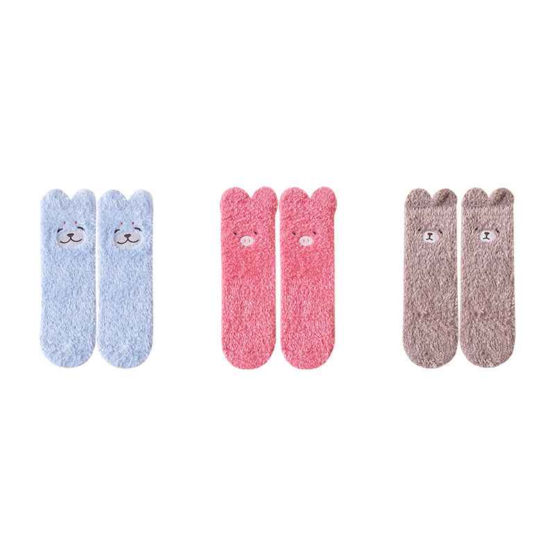 Sweetnana 3-Pack Cozy Ankle Socks for Women, Animal World Series, Non-Slip, Super Soft Fuzzy Lounge Wear Slipper Socks, Thickened Winter Stockings