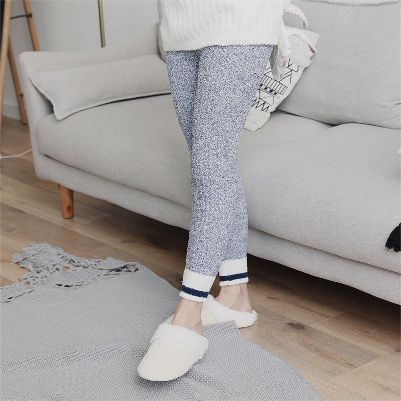 Sweetnana 2024 FW 가을과 겨울 플랫 아홉 포인트 바지 두꺼운 코랄 벨벳 신축성 있는 홈 바지, 보온 바지, 잠옷 바지, 외출복으로도 착용 가능.