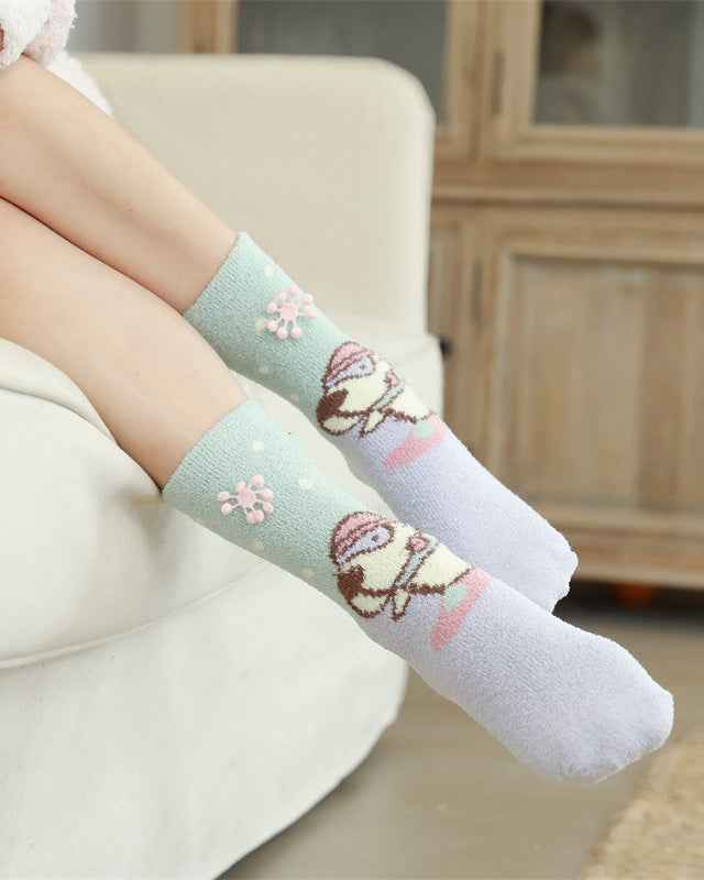 Sweetnana Women&Kid Cozy Crew Socks – Cute Cartoon Animals Series, Thickened and Fuzzy Tube Socks for Winter