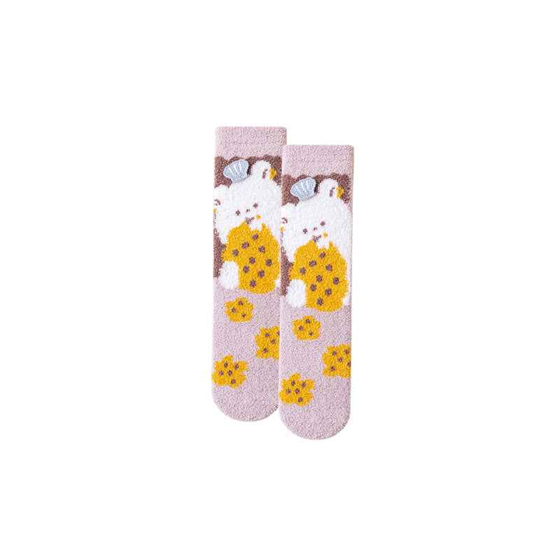 Sweetnana Women&Kid Cozy Crew Socks – Cute Cartoon Animals Series, Thickened and Fuzzy Tube Socks for Winter