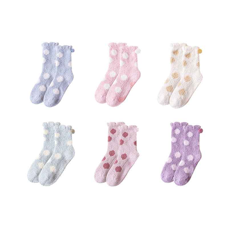 Sweetnana Cozy Polka Dot Women’s Crew Socks, Super Soft Non-Slip Lounge Wear Slipper Socks, Thickened for Extra Comfort in Winter