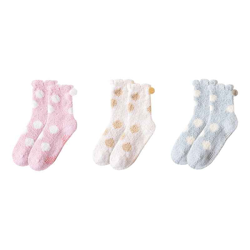 Sweetnana 3-Pack Polka Dot Series Cozy Crew Socks for Women, Thickened Non-Slip Slipper Socks, Ideal for Winter Warmth and Comfortable Lounge Wear