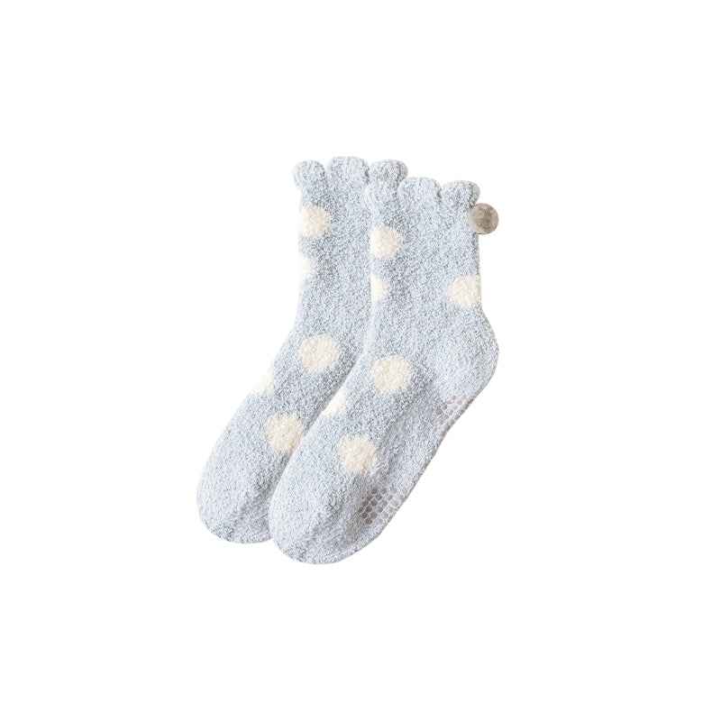 Sweetnana Cozy Polka Dot Women’s Crew Socks, Super Soft Non-Slip Lounge Wear Slipper Socks, Thickened for Extra Comfort in Winter