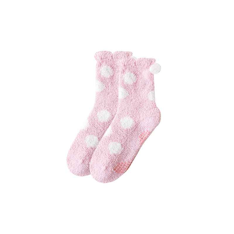 Sweetnana Cozy Polka Dot Women’s Crew Socks, Super Soft Non-Slip Lounge Wear Slipper Socks, Thickened for Extra Comfort in Winter