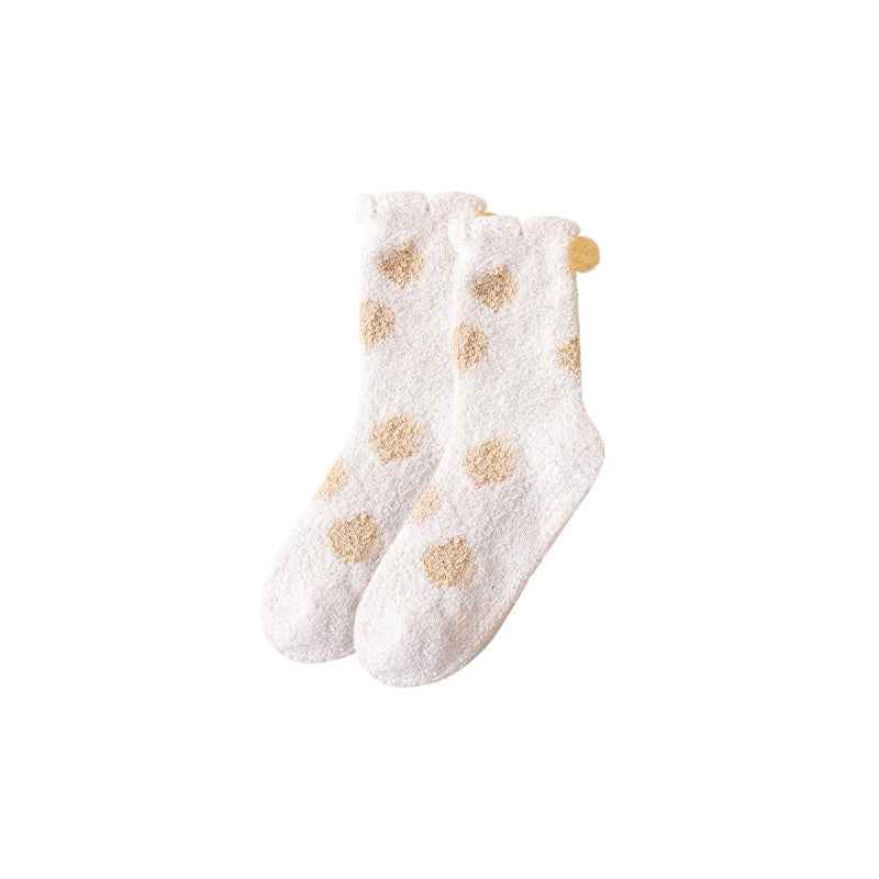 Sweetnana Cozy Polka Dot Women’s Crew Socks, Super Soft Non-Slip Lounge Wear Slipper Socks, Thickened for Extra Comfort in Winter