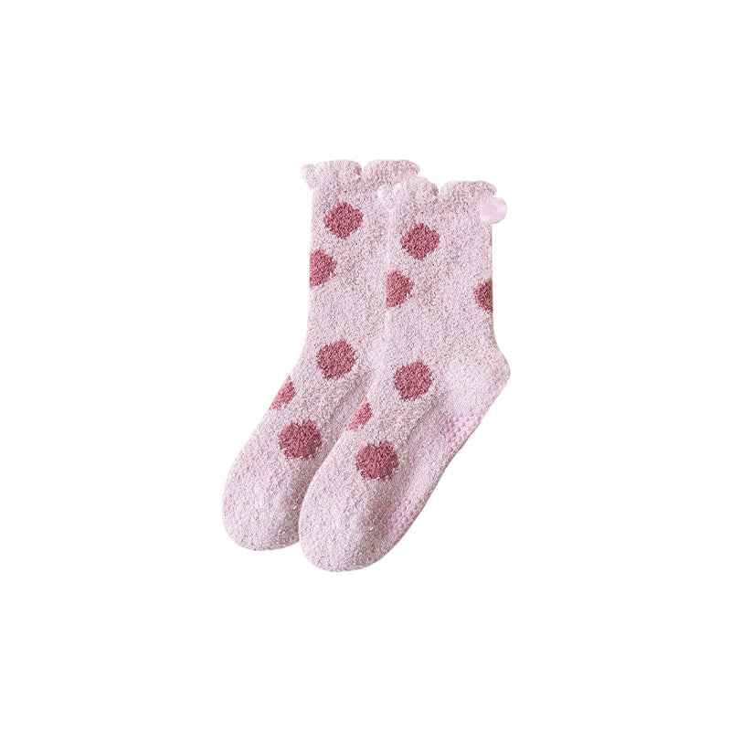 Sweetnana Cozy Polka Dot Women’s Crew Socks, Super Soft Non-Slip Lounge Wear Slipper Socks, Thickened for Extra Comfort in Winter