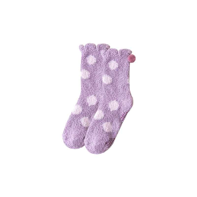 Sweetnana Cozy Polka Dot Women’s Crew Socks, Super Soft Non-Slip Lounge Wear Slipper Socks, Thickened for Extra Comfort in Winter