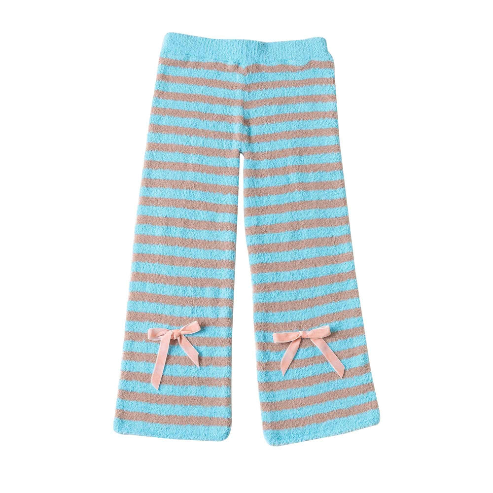 Sweetnana 2024 F/W Colorful striped bow-knot lounge pants, Coral fleece fabric, thickened and warm, Nine-point pants, Colorful home pants pajama pants, Also can be worn outside.