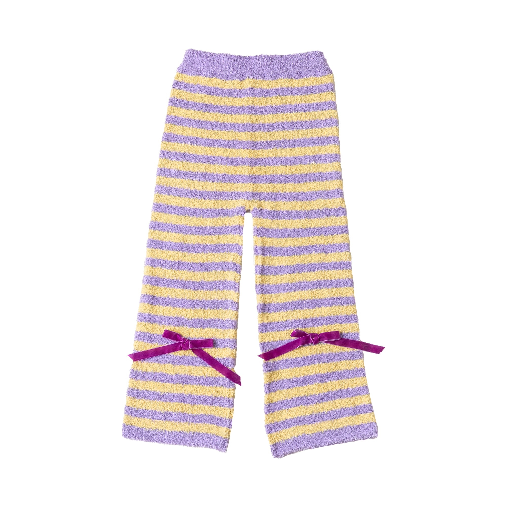 Sweetnana 2024 F/W 컬러풀한 줄무늬 리본 매듭 라운지 팬츠, 코랄 플리스 원단, 두껍고 따뜻함, 9부 바지, 컬러풀한 홈 팬츠 잠옷 바지, 외출복으로도 착용 가능.