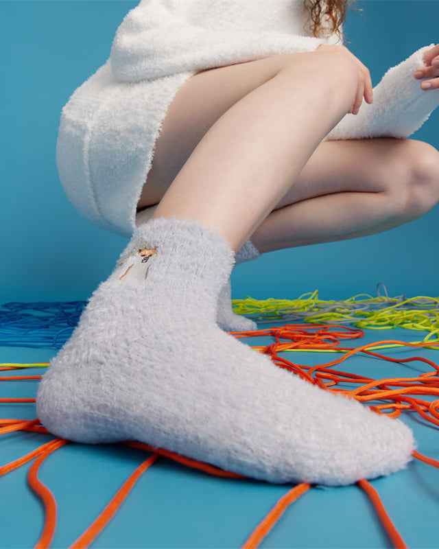 Sweetnana Cozy Crew Socks for Women: 3-Pack Cute Embroidered Fuzzy Socks, Thickened Non-slip and Warm, Lounge Wear & Winter Stockings