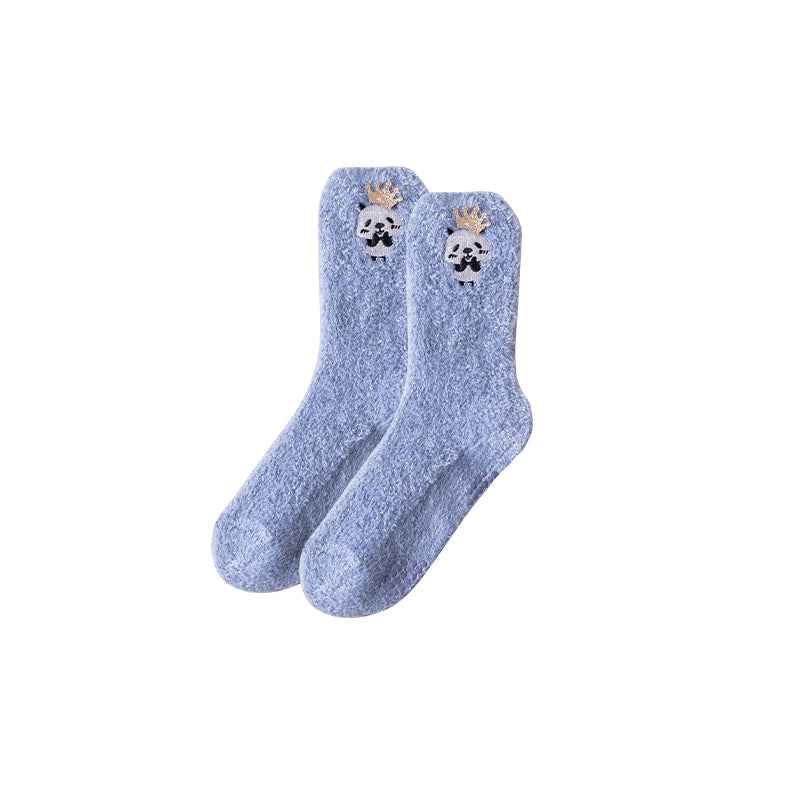 Sweetnana Cozy Crew Socks for Women - Colorful Cute Embroidered Fuzzy Socks - Super Soft & Thickened Non-Slip Lounge Wear & Winter Stockings