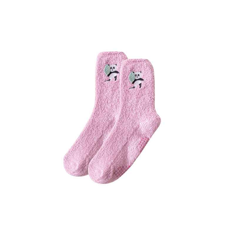 Sweetnana Cozy Crew Socks for Women - Colorful Cute Embroidered Fuzzy Socks - Super Soft & Thickened Non-Slip Lounge Wear & Winter Stockings