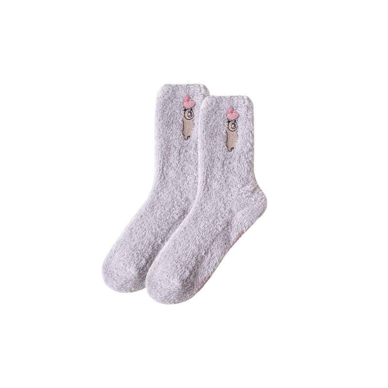 Sweetnana Cozy Crew Socks for Women - Colorful Cute Embroidered Fuzzy Socks - Super Soft & Thickened Non-Slip Lounge Wear & Winter Stockings