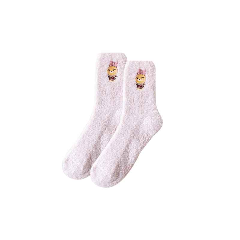 Sweetnana Cozy Crew Socks for Women - Colorful Cute Embroidered Fuzzy Socks - Super Soft & Thickened Non-Slip Lounge Wear & Winter Stockings