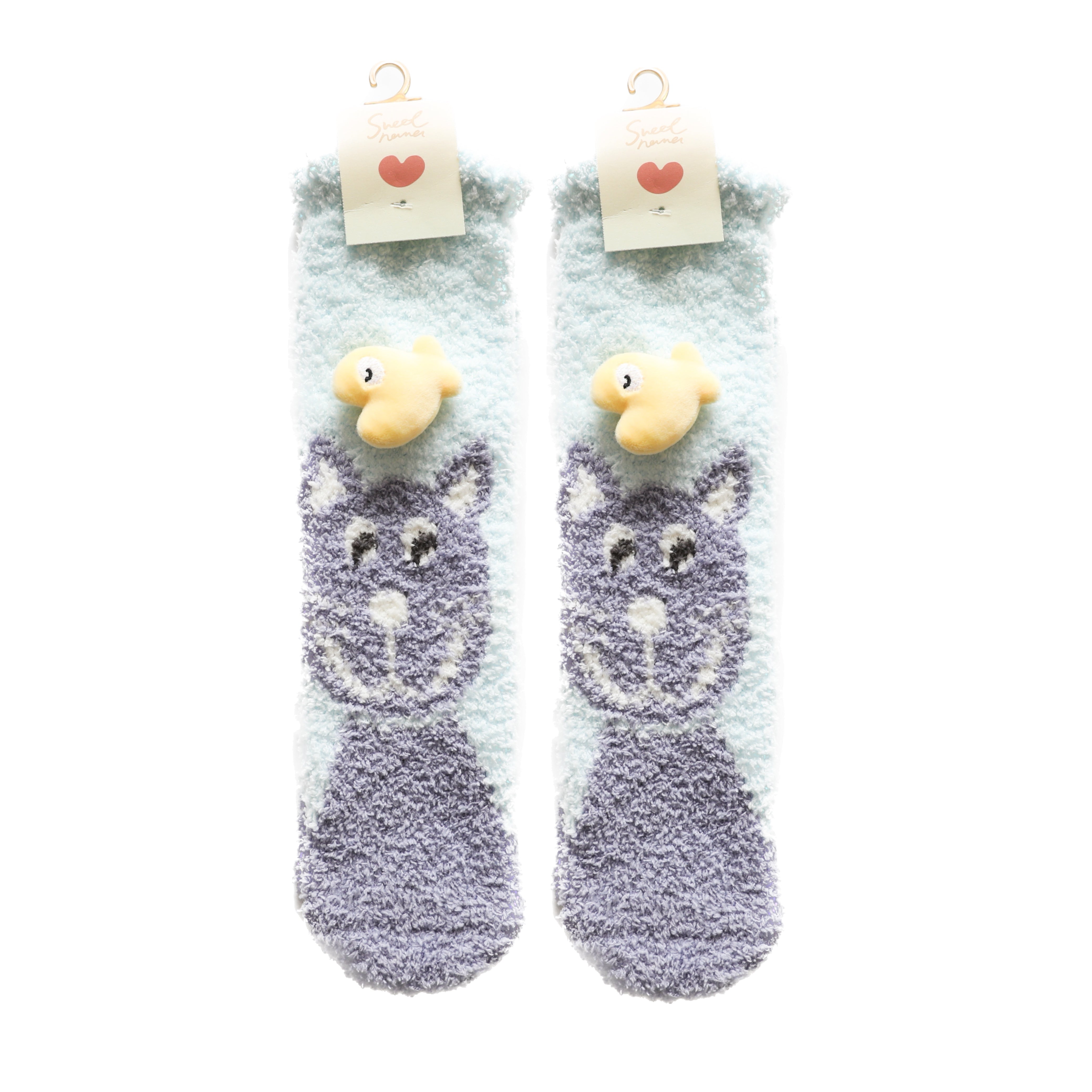 Sweetnana Cozy Tube Crew Socks for Women & Kids, かわいいカートゥーンジャカードふわふわソックス、厚手の滑り止めデザイン、冬のストッキングに最適