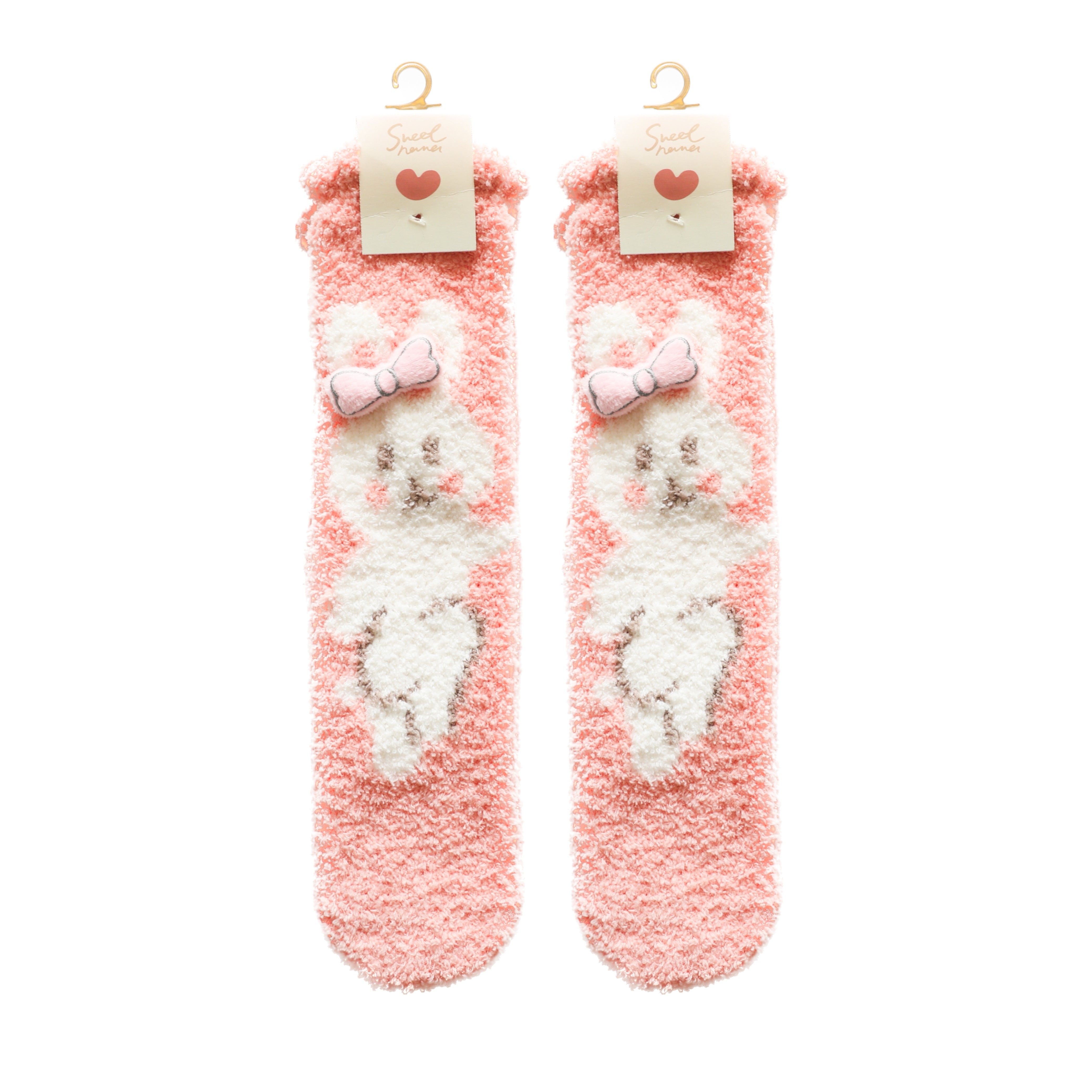 Sweetnana Cozy Tube Crew Socks for Women & Kids, かわいいカートゥーンジャカードふわふわソックス、厚手の滑り止めデザイン、冬のストッキングに最適