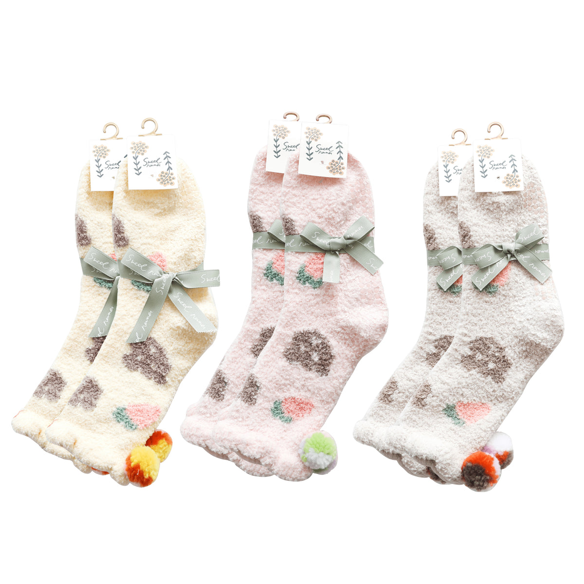 Sweetnana 3パック かわいい快適な女性用クルーソックス、超ソフトで厚手の滑り止めソックス、冬やラウンジウェアの快適さに最適