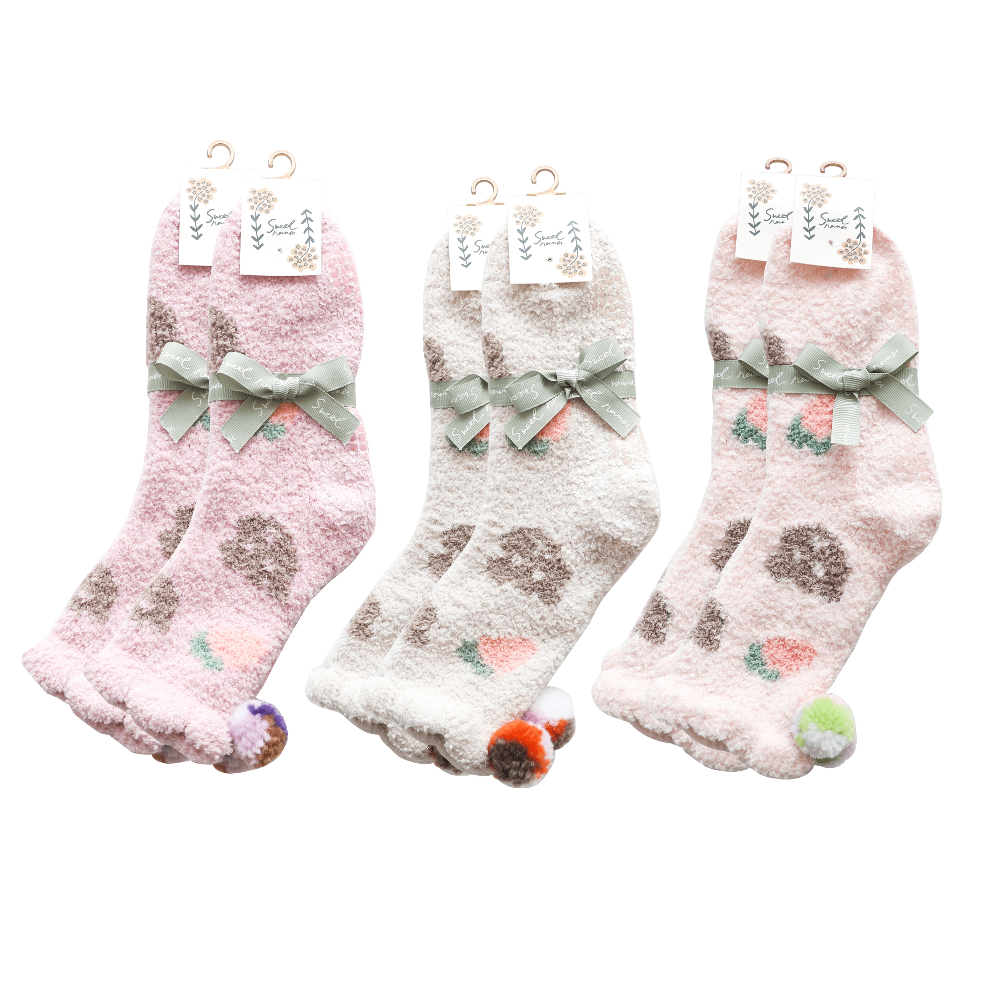 Sweetnana 3パック かわいい快適な女性用クルーソックス、超ソフトで厚手の滑り止めソックス、冬やラウンジウェアの快適さに最適