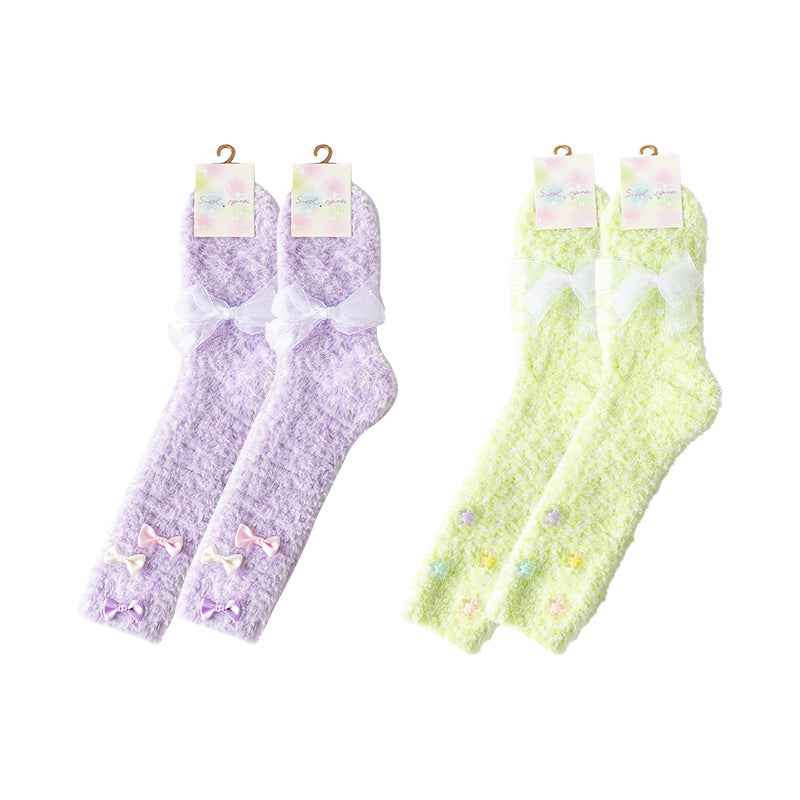 Sweetnana Women’s Crew Socks 2-Pack - Dream Artist Series Cozy Fuzzy Socks, Super Soft Thickened Socks, Cute and Colorful Winter Stockings, Perfect Lounge Wear Socks