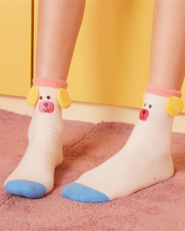Sweetnana Cozy Crew Socks for Women & Kids - 搞笑大耳系列可愛毛絨管襪 - 加厚休閒冬季長襪