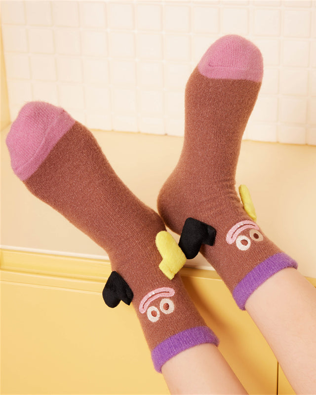 Sweetnana Cozy Crew Socks for Women & Kids - 搞笑大耳系列可愛毛絨管襪 - 加厚休閒冬季長襪