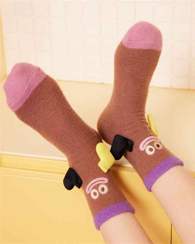 Sweetnana 3-Pack Cozy Crew Socks for Women & Kids - Funny Big Ears Series Cute Fuzzy Winter Stockings - Thickened Tube Socks for Lounge Wear