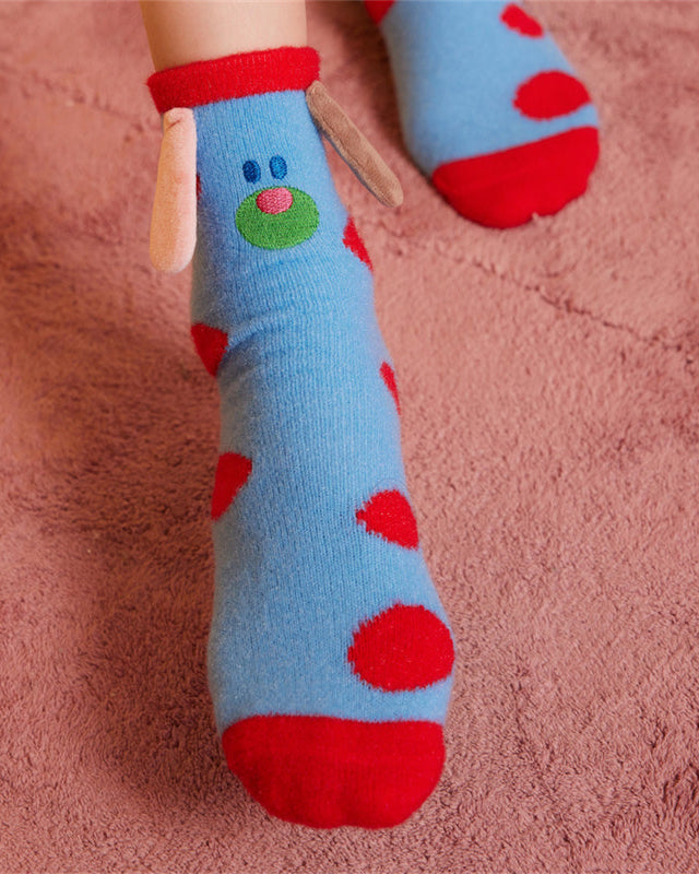 Sweetnana Cozy Crew Socks for Women & Kids - 搞笑大耳系列可愛毛絨管襪 - 加厚休閒冬季長襪