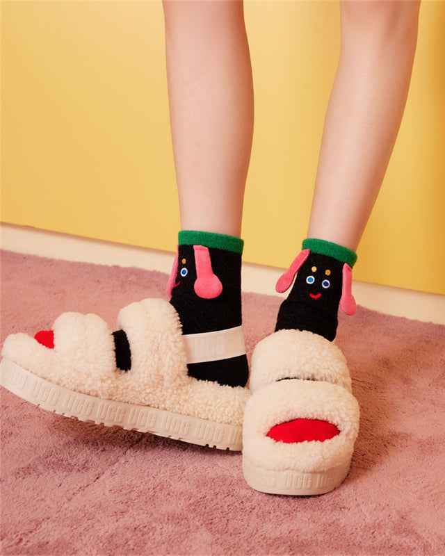 Sweetnana 3-Pack Cozy Crew Socks for Women & Kids - Funny Big Ears Series Cute Fuzzy Winter Stockings - Thickened Tube Socks for Lounge Wear