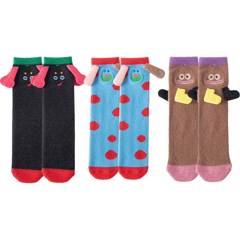 3パック Sweetnana コージークルーソックス - おもしろいビッグイヤーズシリーズ かわいいチューブソックス 女性と子供用 - 楽しいふわふわラウンジウェア 冬用ストッキング