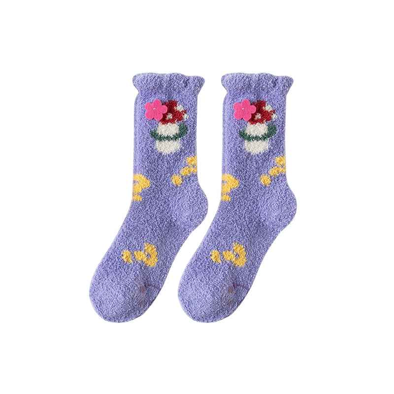 Sweetnana Women’s Cozy Crew Socks – Fuzzy, Super Soft Slipper Socks with Garden Party Patterns, Perfect for Winter Warmth