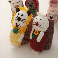 Sweetnana– 3 Pairs Set "Handmade Colorful Dolls" Series Cozy Crew Socks, Fuzzy Winter Stockings, Super Soft, Thickened, Non-Slip, Cute Lounge Wear for Women